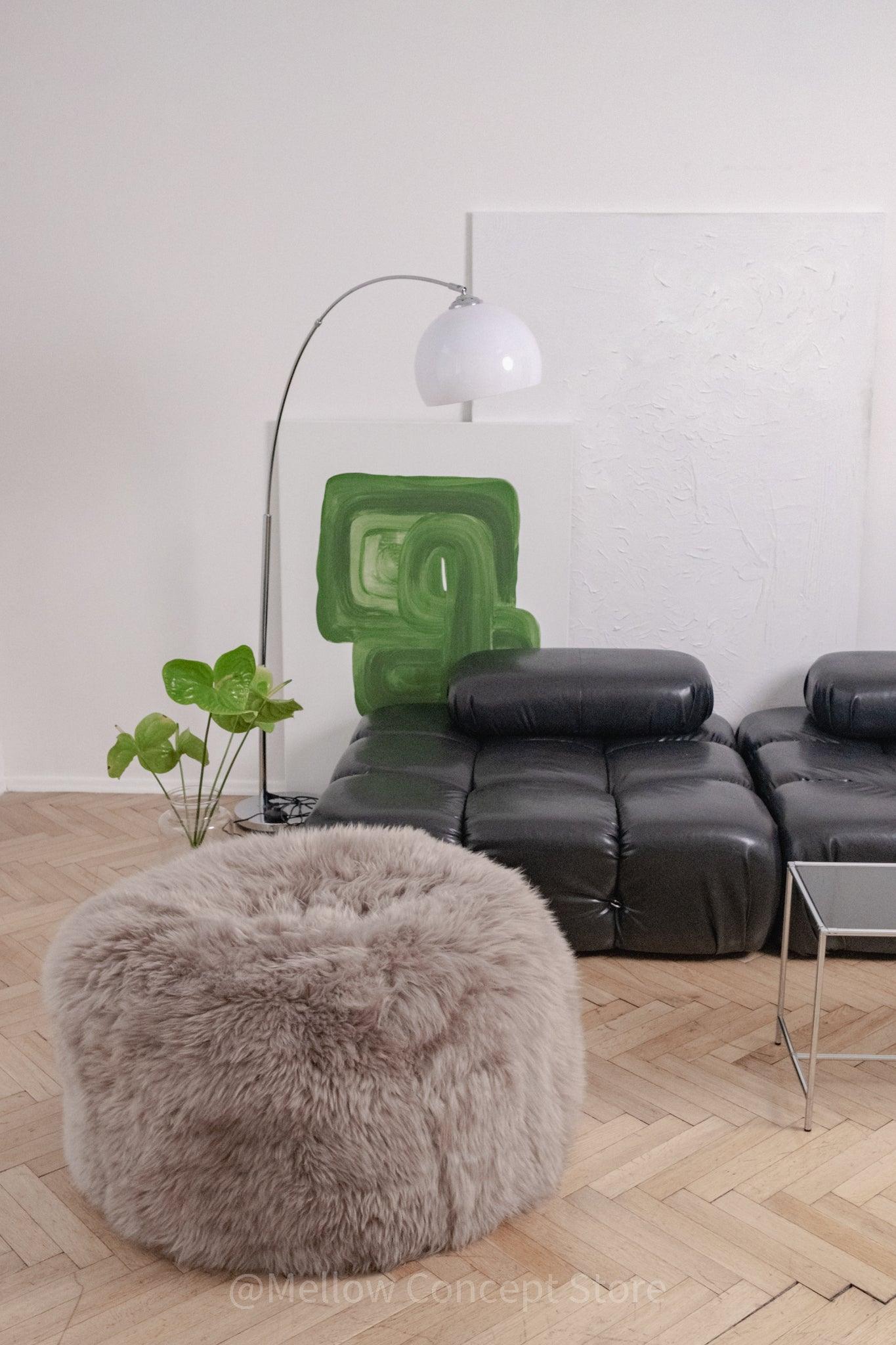 Natural Sheepskin Pouf / Ottoman Greige