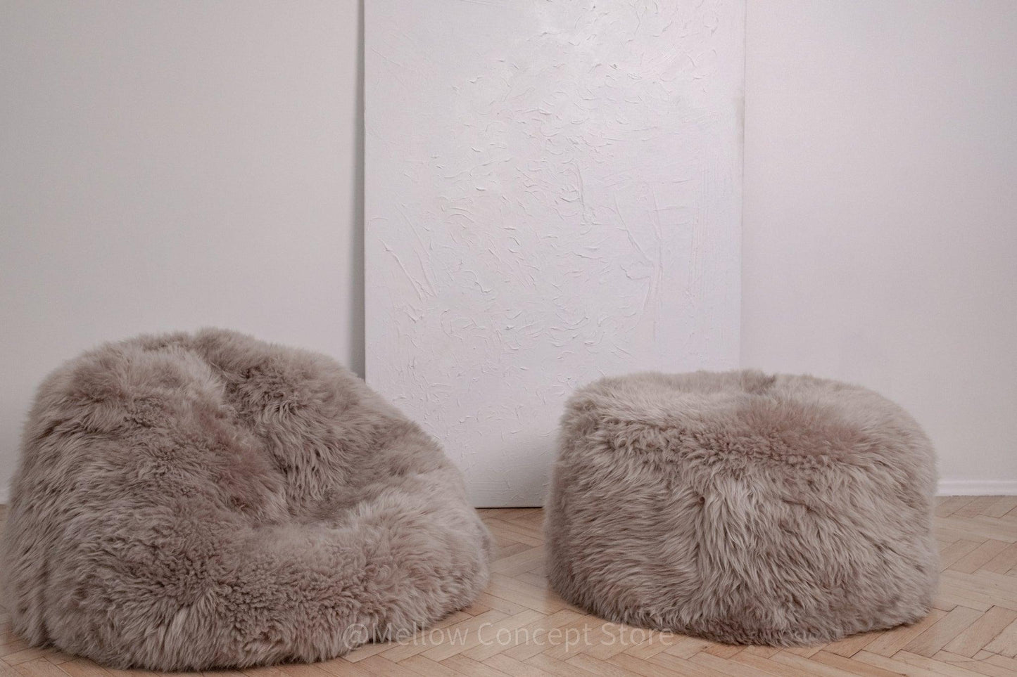 Natural Sheepskin Pouf / Ottoman Greige