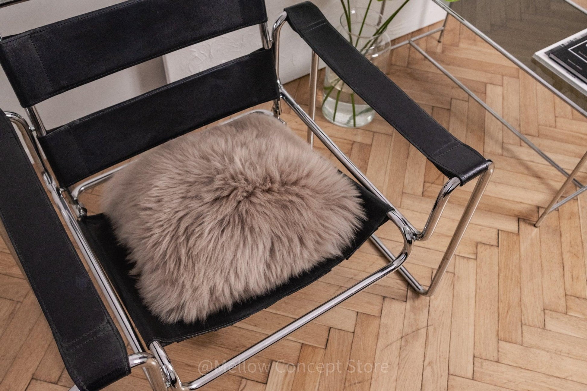 Square Natural Sheepskin Pillow Greige