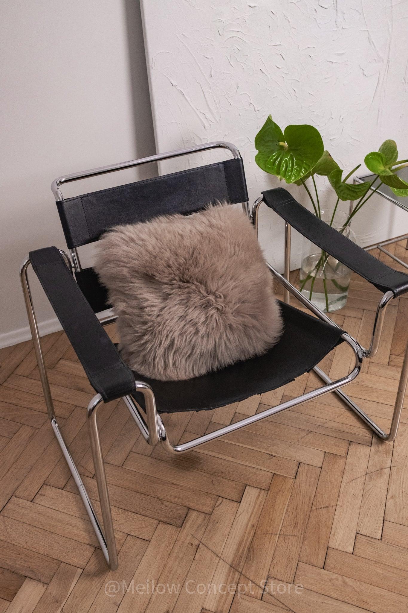 Square Natural Sheepskin Pillow Greige