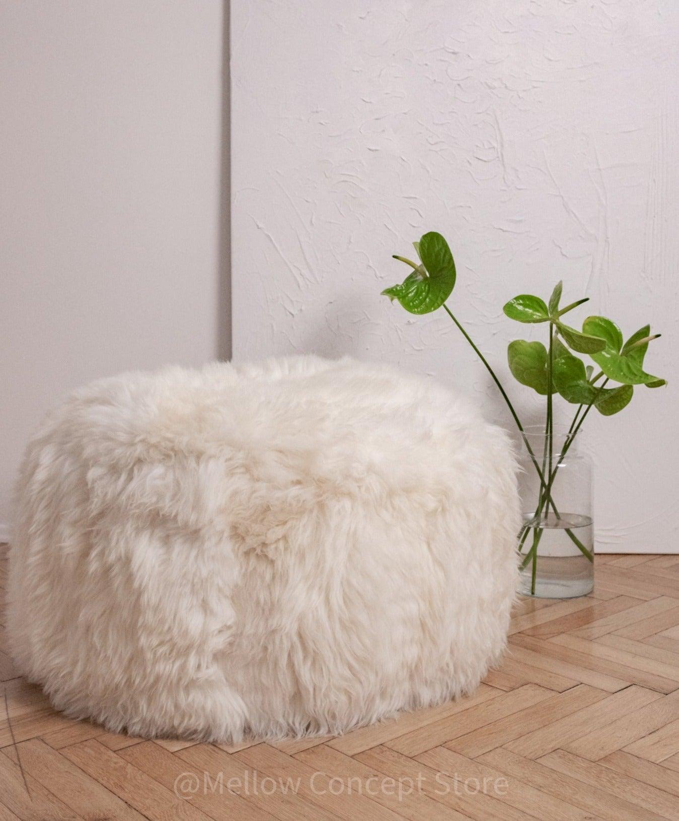 Natural Sheepskin Pouf / Ottoman - White