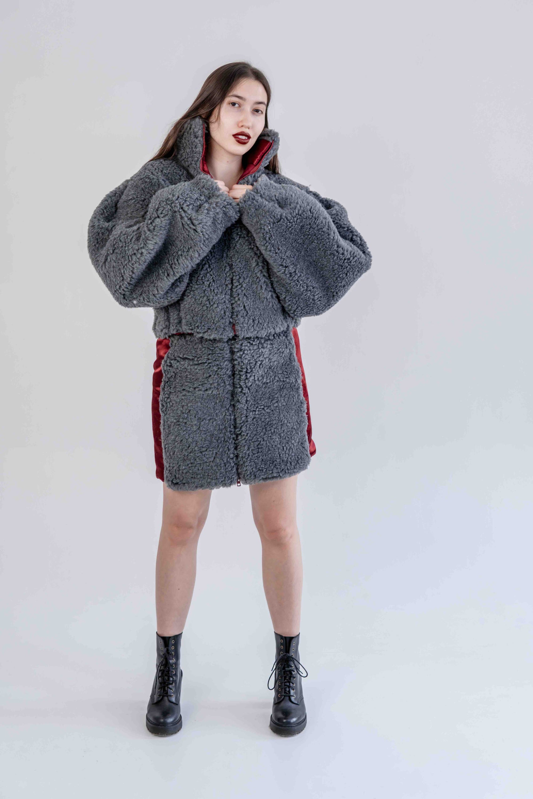 Woolen Women's Short Jacket Dark Grey