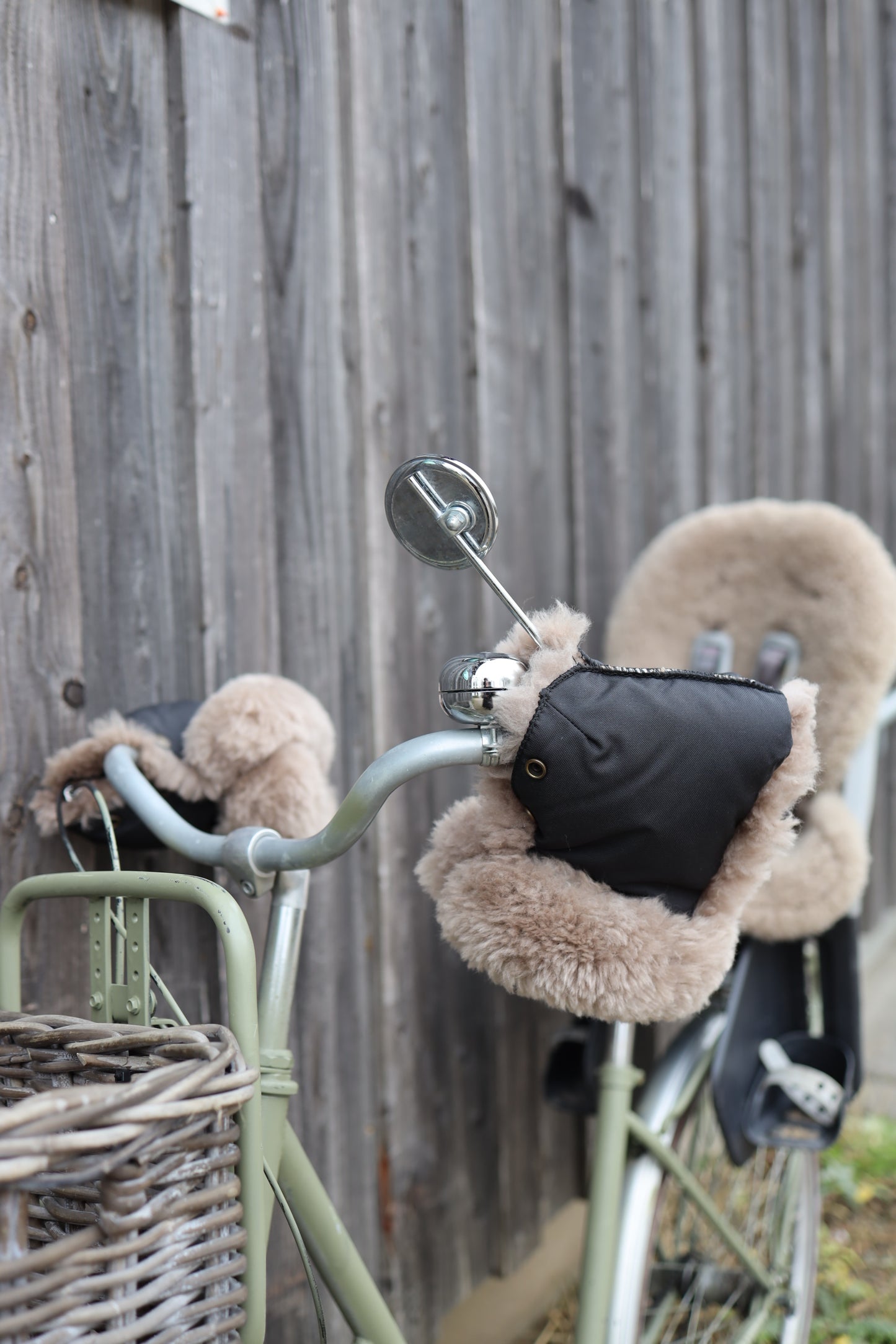 Waterproof Natural Sheepskin Stroller Hand Muffs Black&Beige