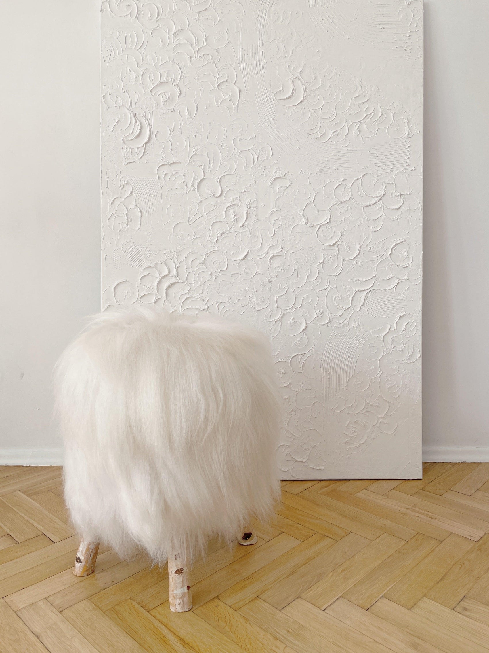 Wooden Natural Sheepskin Stool