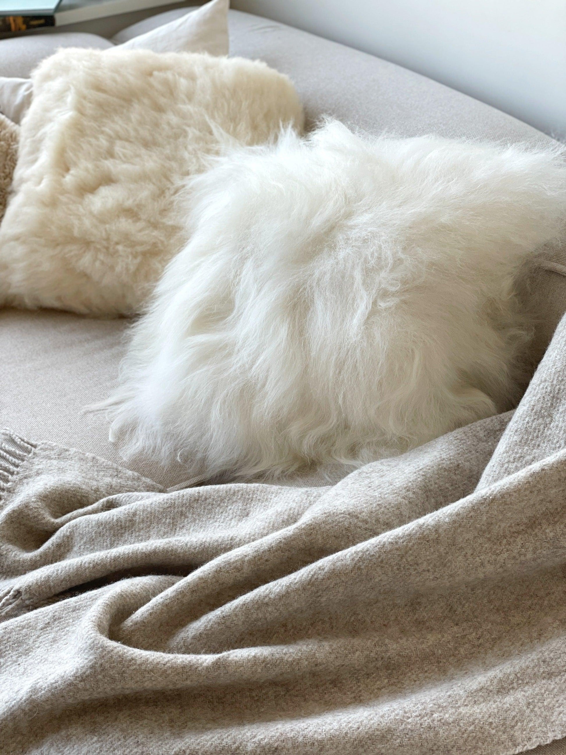 Square Natural Sheepskin Pillow White