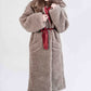 Oversized Woolen Coat with Maroon Silk Lining - Beige