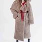 Oversized Woolen Coat with Maroon Silk Lining - Beige