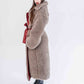 Oversized Woolen Coat with Maroon Silk Lining - Beige