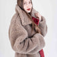 Oversized Woolen Coat with Maroon Silk Lining - Beige