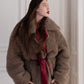 Oversized Woolen Coat with Maroon Silk Lining - Beige