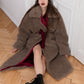 Oversized Woolen Coat with Maroon Silk Lining - Beige