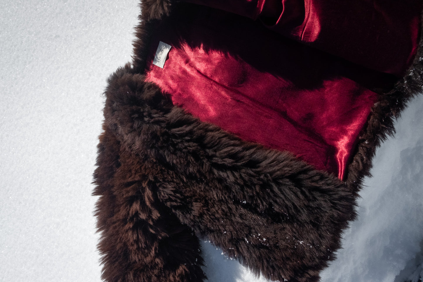 Sheepskin Fur / Coat with Burgundy Silk Lining - Brown