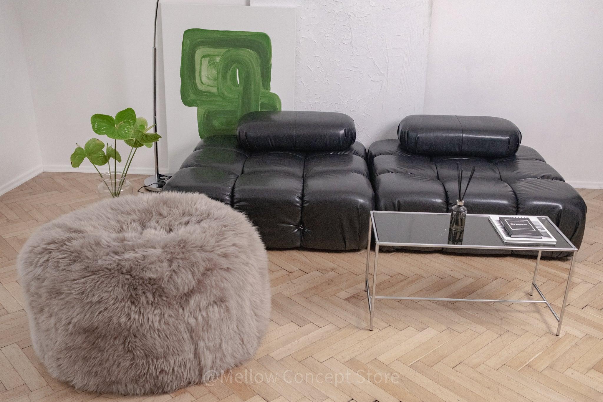 Natural Sheepskin Pouf / Ottoman - Greige