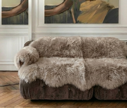 Genuine Beige Sheepskin Couch Cover for Dogs — Natural Sofa Protector (Plastic-Free)