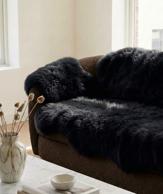 Genuine Black Sheepskin Couch Cover for Dogs — Natural Sofa Protector (Plastic-Free)