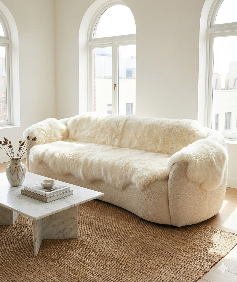 Genuine Ivory Sheepskin Couch Cover for Dogs — Natural Sofa Protector (Plastic-Free)