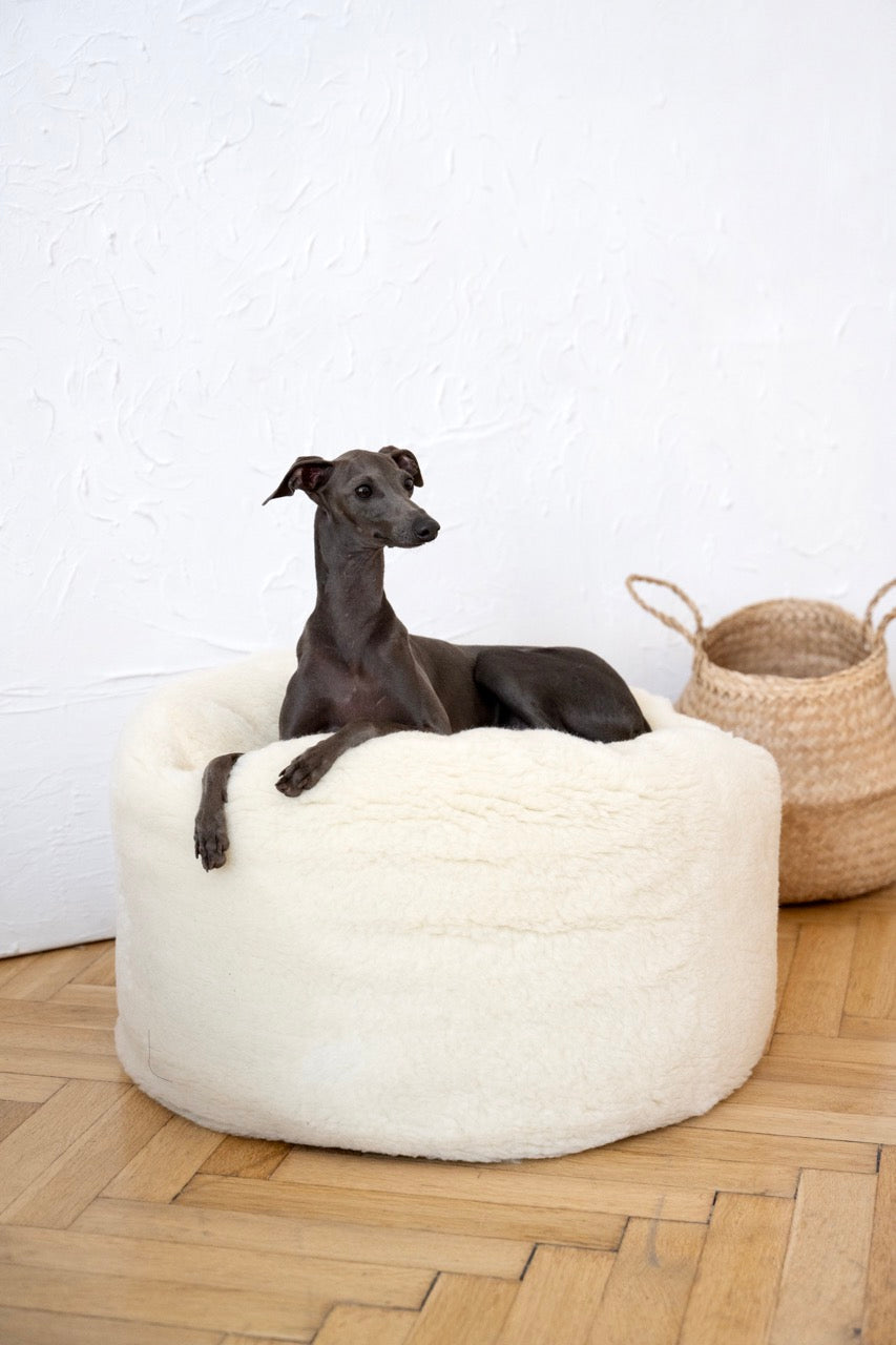 Oval Natural Wool Pet Bed - White