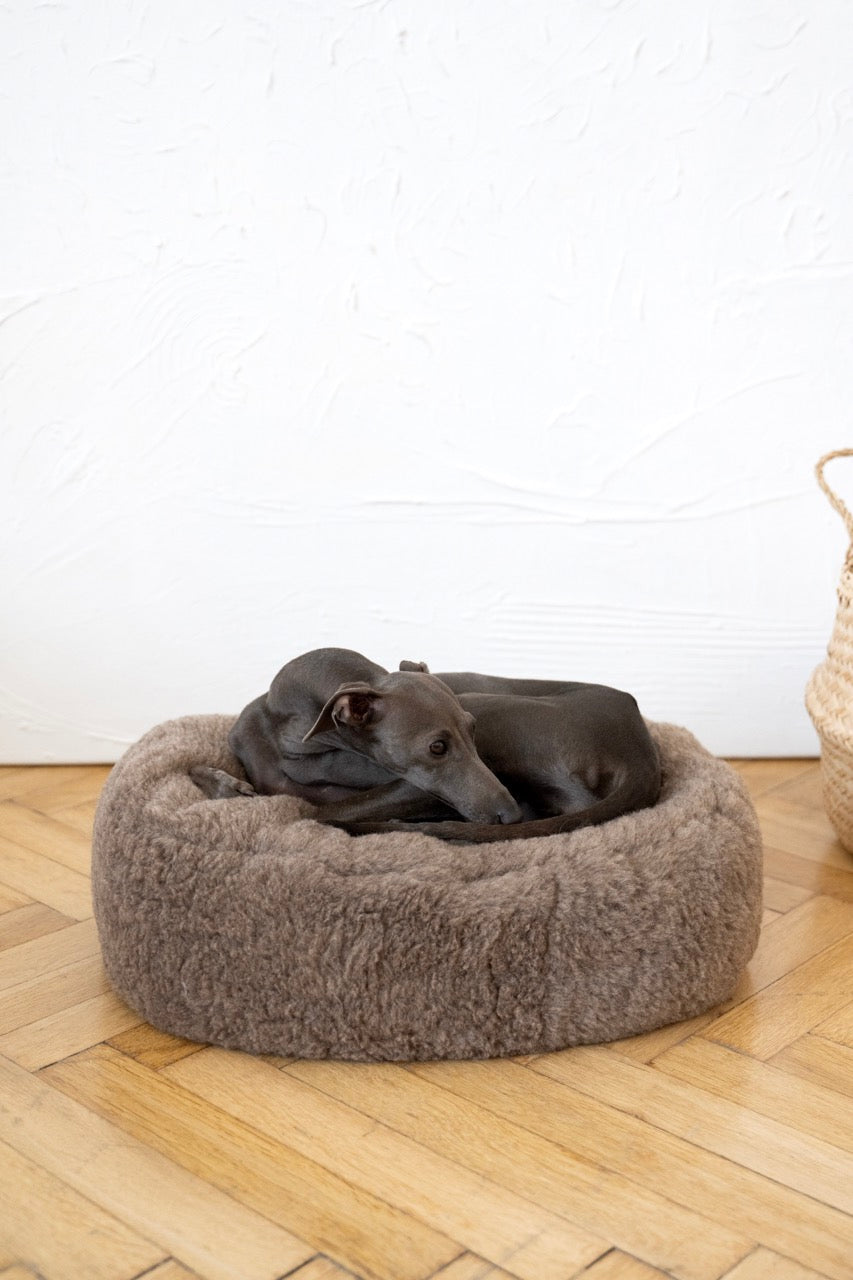 Oval Natural Wool Pet Bed - Beige