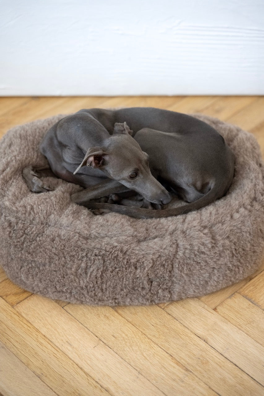 Oval Natural Wool Pet Bed - Beige