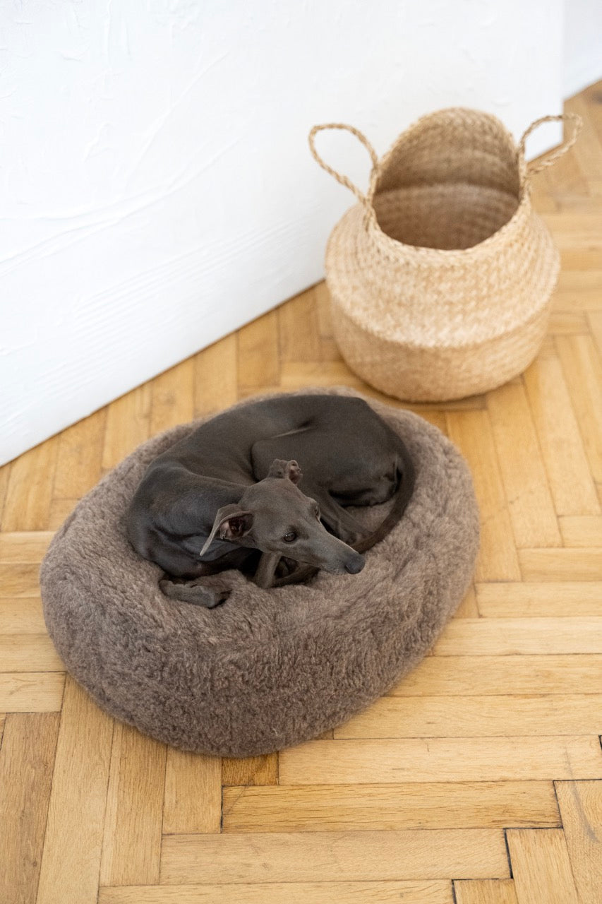 Oval Natural Wool Pet Bed - Beige