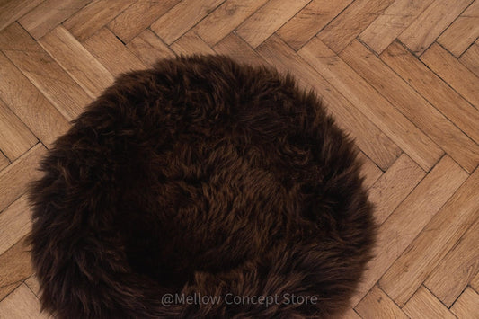 Round Natural Sheepskin Pet Bed - Brown